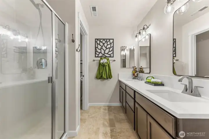 Primary bath with separate shower and double sinks