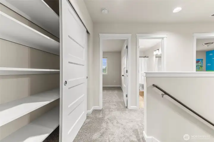 Second floor hall with large linen closet