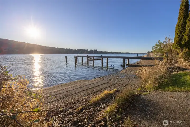 Looking toward the community boat dock and beach.