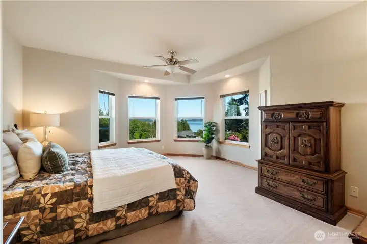 Primary bedroom allows you to wake up with a beautiful view of Mt. Rainier. Primary bedroom allows you to wake up with a beautiful view of Mt. Rainier.