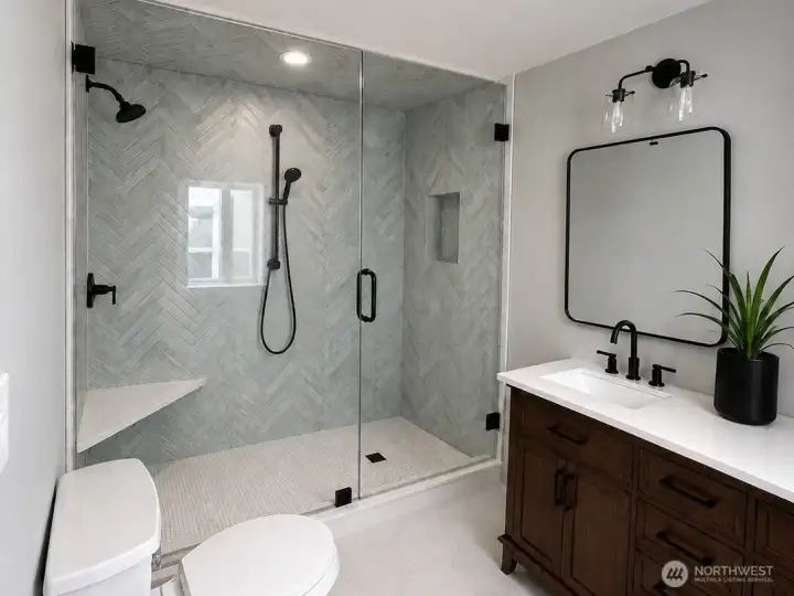 Rendering of what the primary bathroom could look like when completed. Rendering of what the primary bathroom could look like when completed.