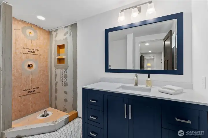 Rendering of what the ensuite bathroom could look like when completed. Rendering of what the ensuite bathroom could look like when completed.