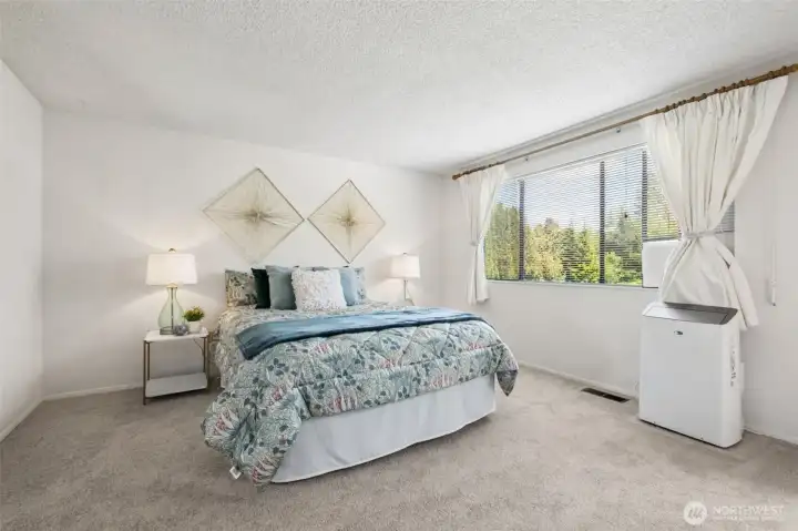 Spacious upper level primary bedroom with walk-in-closet and ensuite  (room A/C unit stays!)