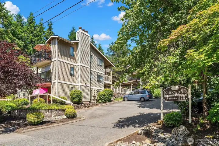 Welcome to Kirkwood Condominiums. Ample visitor parking on either side of the driveway.