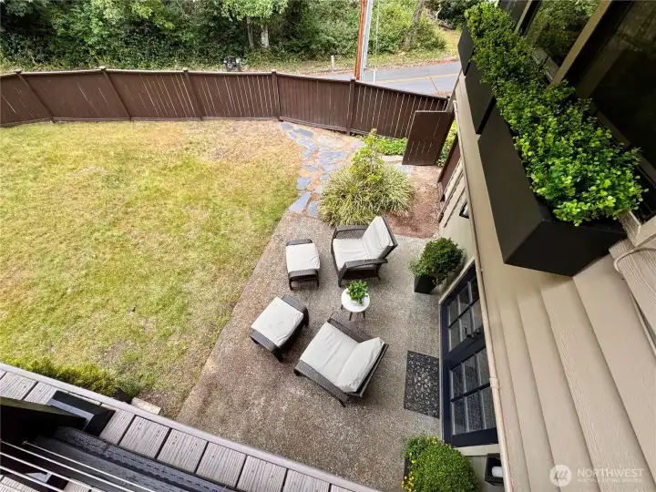 View from the top of the deck to the lower patio.