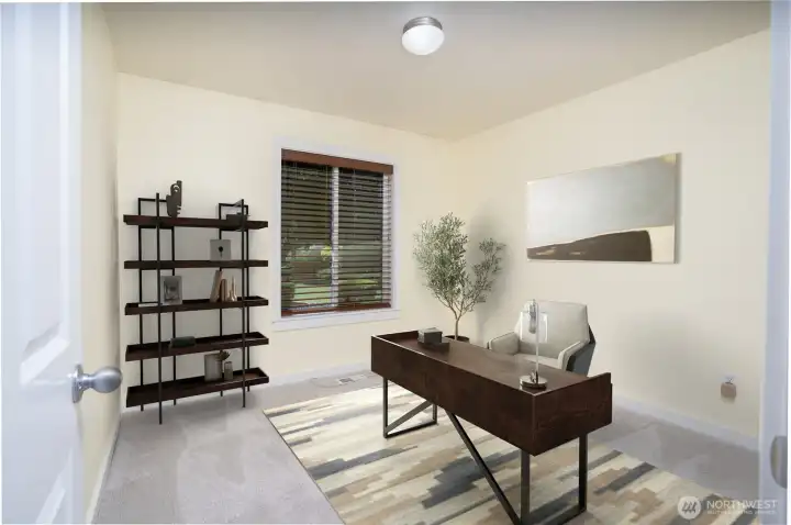Virtually staged as an office but it's also a bedroom