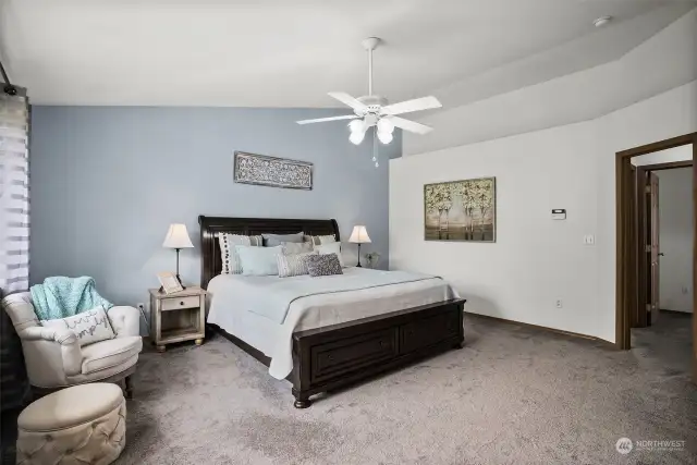 Spacious enough for a king size bed and a sitting area. Enjoy!