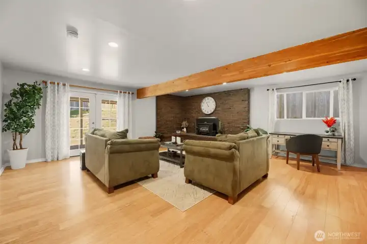 French doors lead outside covered patio