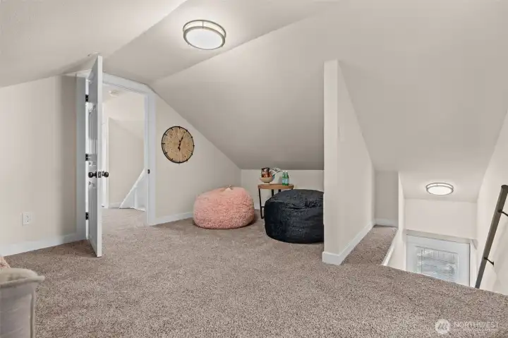 Upstairs is this large loft and area and 2 bedrooms