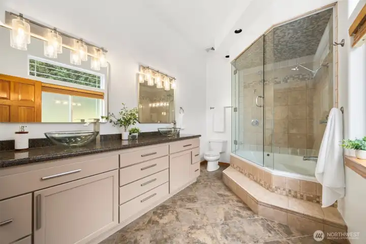 Primary Bath. Jetted tub and heated floors.