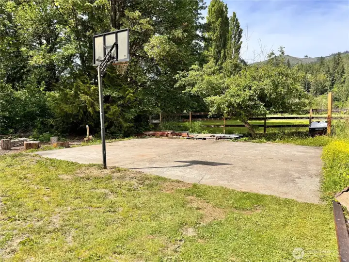 Backyard basketball court, possible pickleball court