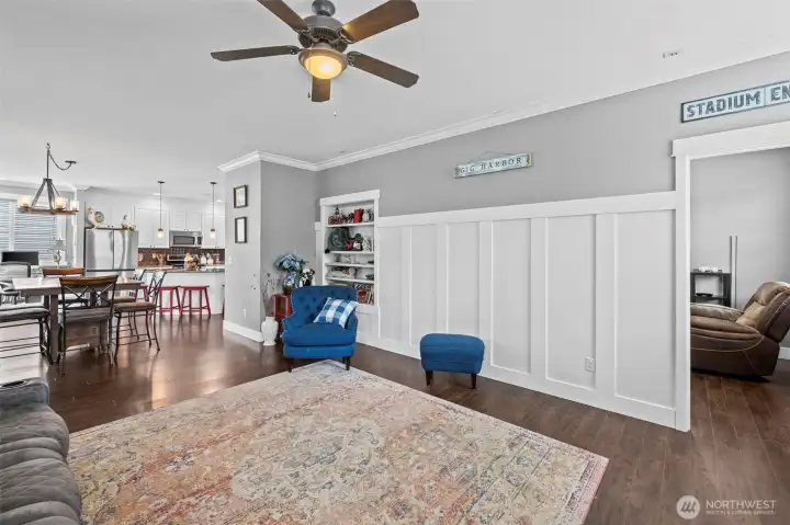 Large family room with doorway to theater room