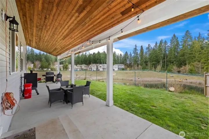 Covered patio looking out on the back yard