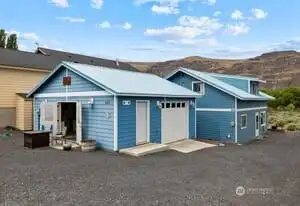 View of the garage and house.