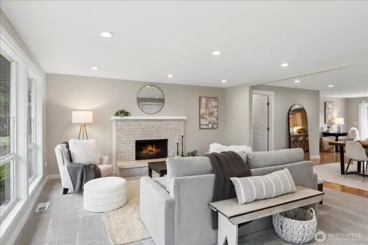 Main living space in main house is light and bright and wide open.  Fresh interior paint and new carpet create a terrific move-in space.