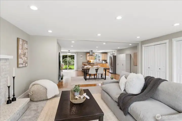 Appreciate a nice sized entry coat closet, wide open spaces to see from living past dining and all the way into kitchen.  Kitchen features updated appliances & cabinetry plus plenty of pantry space.