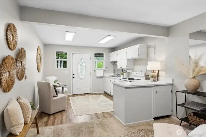 Check out this MIL suite, fitted with kitchenette area, petite eat-in and sitting area and separate flex room.  MIL also features separate exterior access.