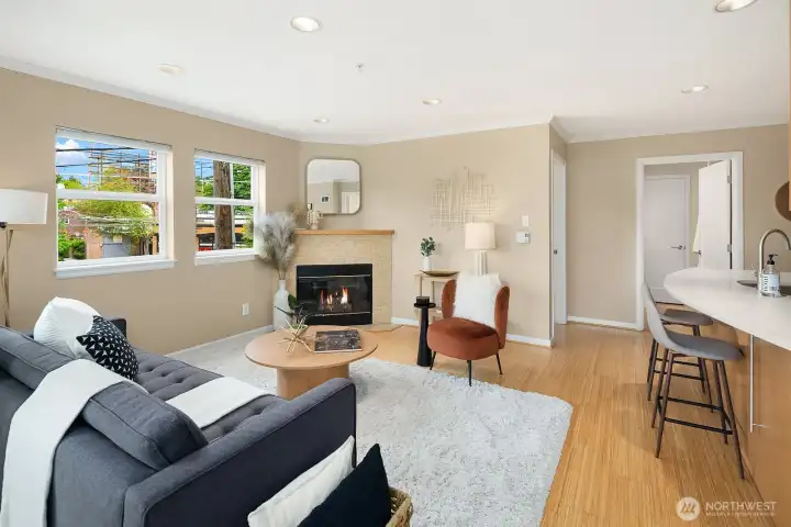 The gas fireplace creates a comfortable feel. The gas fireplace creates a comfortable feel.