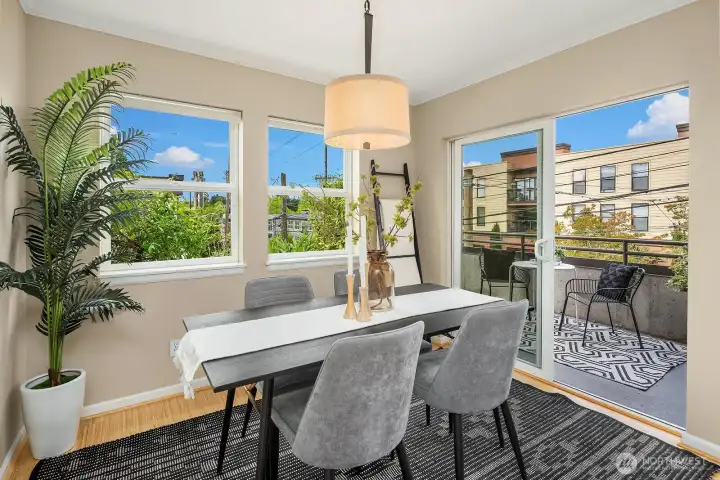 A real dining area is rare in a condominium, but this one doesn't skimp on features. A real dining area is rare in a condominium, but this one doesn't skimp on features.