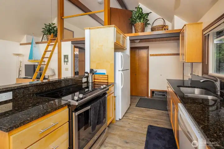 Efficient kitchen in open concept living.