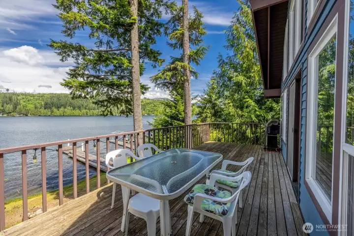 Enjoy lake and mountain views.