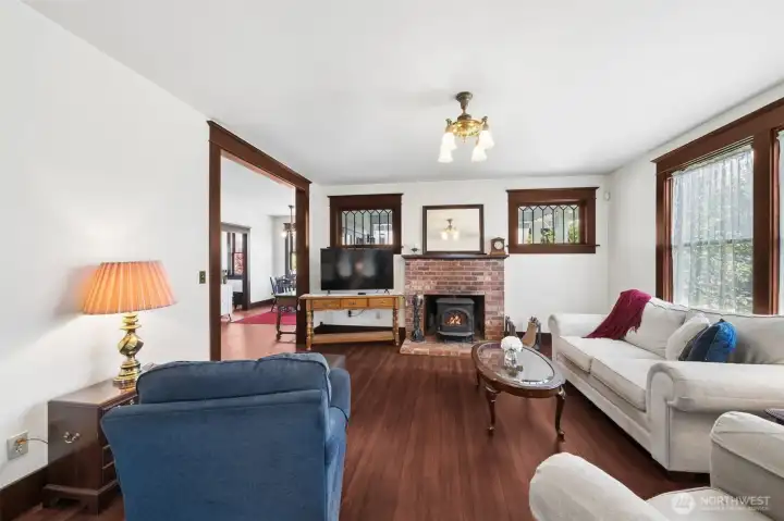 Family room with fireplace.