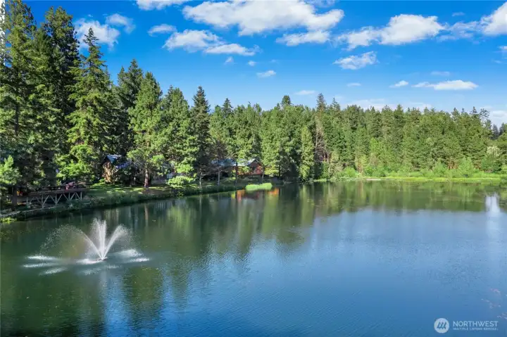 The lake's fountain adds beauty and movement to an already spectacular waterfront landscape. The lake's fountain adds beauty and movement to an already spectacular waterfront landscape.
