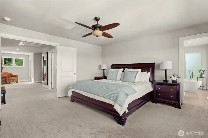 Spacious primary suite offers a generous layout with direct access to the en suite bathroom. Spacious primary suite offers a generous layout with direct access to the en suite bathroom.