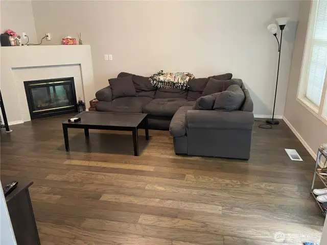Living room with new floor.