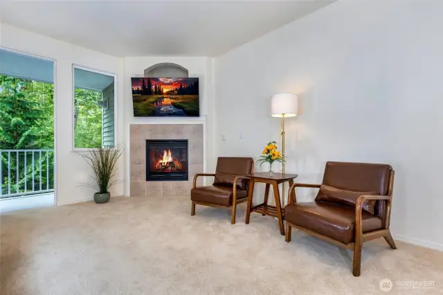 Cozy up to the gas fireplace on those cold northwest days.