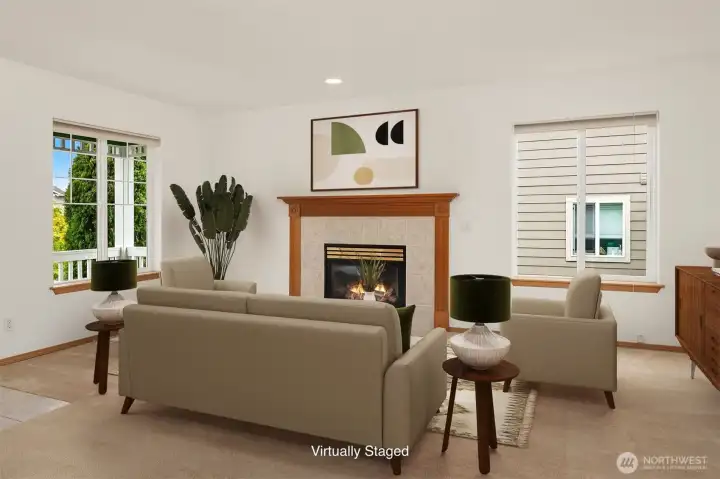 Cozy Living Room w Gas Fireplace