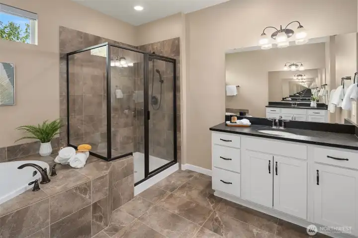 Primary bath with soaking tub and separate shower