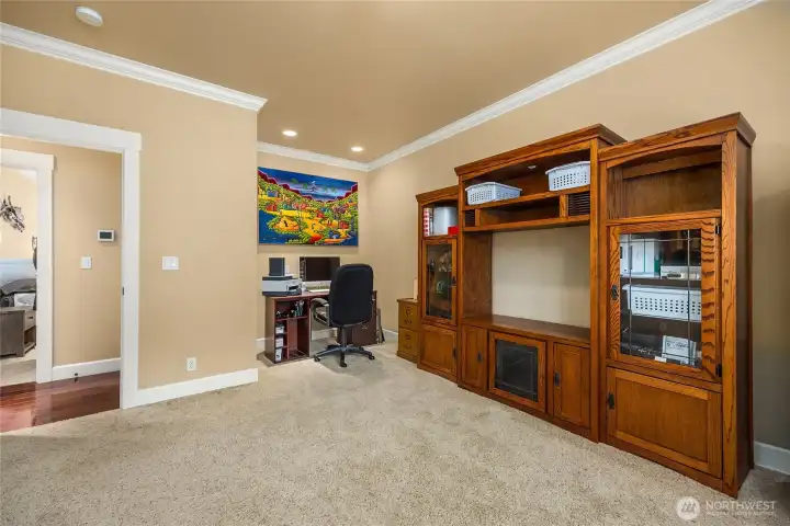 Versatile main floor flex space, currently used as a home office, provides the perfect area for remote work, hobbies or a reading room.