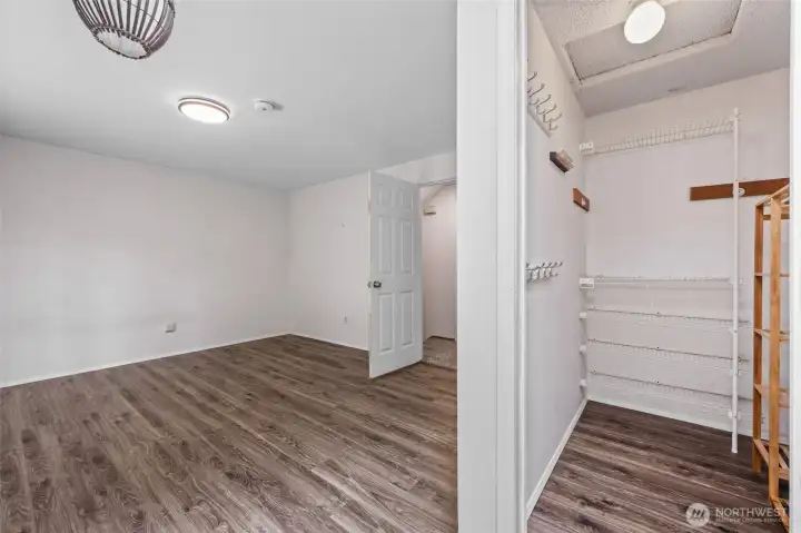 Primary bedroom walk-in closet.