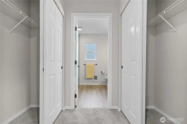 Twin Closets lead to the Primary Bath