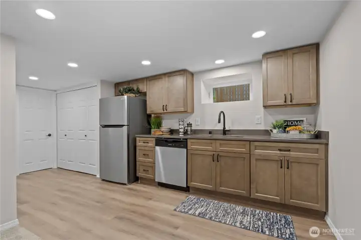 Kitchenette with New Cabinets, Quartz Countertops and New Stainless Steel Appliances