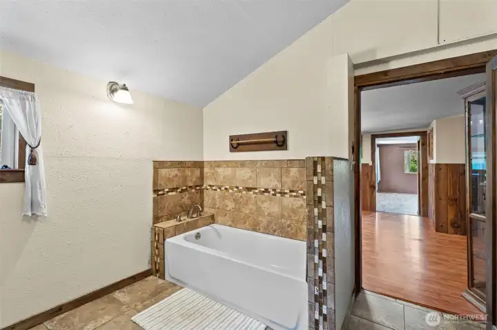 Remodeled bathroom with large soaking tub. Remodeled bathroom with large soaking tub.