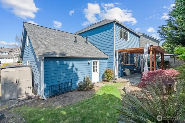 Garage has exit door to the backyard and to the interior of the home