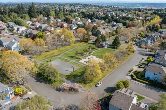 Meticulously cared for park at the end of the street