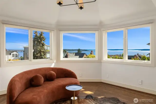 We'll show you the two additional bedrooms and full bath upstairs in a moment, but this space was too good not to skip ahead.  This is the room directly above the formal dining room, with truly jaw-dropping views.  This space has been a playroom, an office, a yoga studio...at times all three at once!