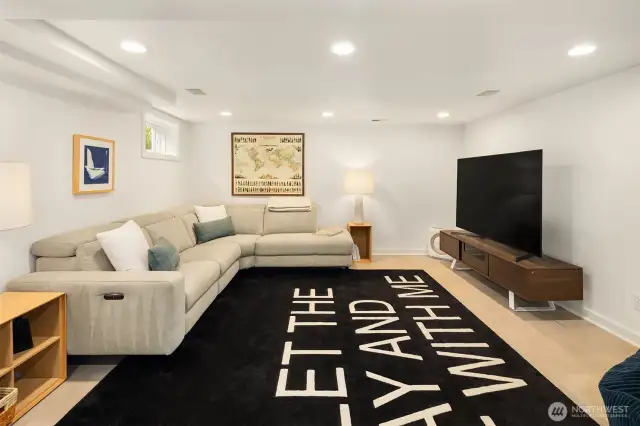 This fantastic lower level hang-out space has nice ceiling height and north-facing windows for all-day diffuse natural light.