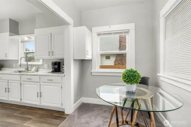 Kitchen bistro table eating space.