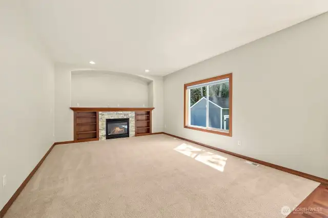 Great room living space with custom fireplace