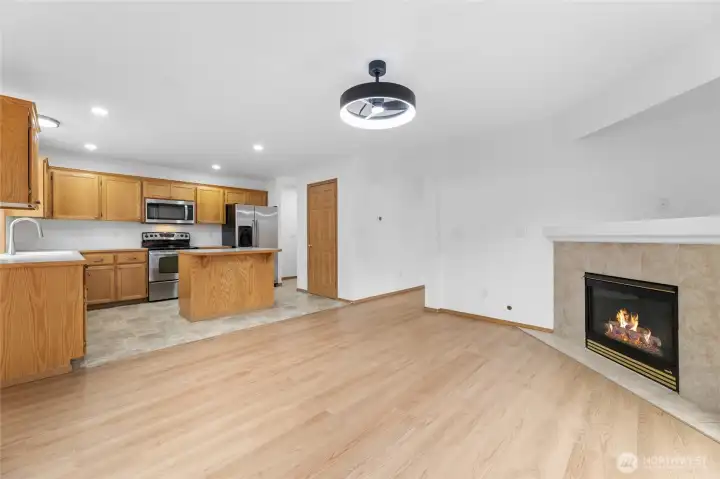 Open concept kitchen/living space.