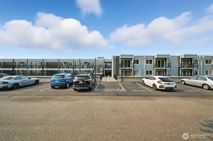 Entrance to unit from main parking area.  You have your own assigned spot and plenty of visitor parking available.