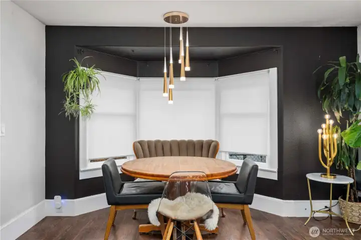 View of dining area with bay window