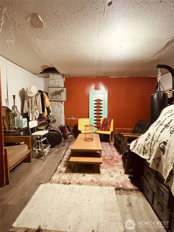Garage currently used as an extra entertainment space