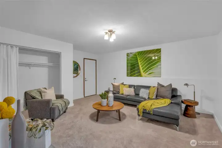 Lower level flex room can be used for 3rd bedroom, dedicated office space, guest room, play room, media room, crafting space.  So many choices.  Double closet and access to the attached 2 car garage.