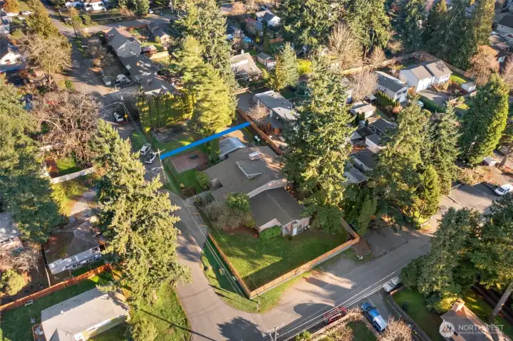 Blue line is approximate east property line.