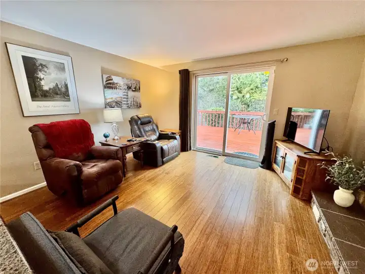 Check out those gleaming bamboo floors! Sliding door leads to gorgeous, low maintenance back yard!